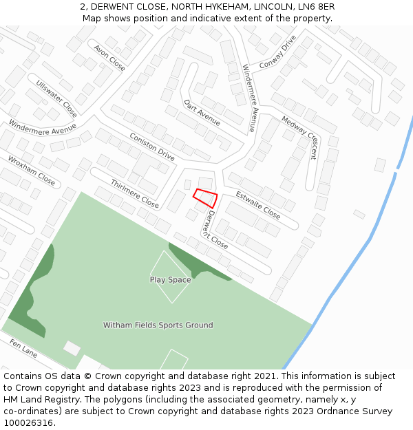 2, DERWENT CLOSE, NORTH HYKEHAM, LINCOLN, LN6 8ER: Location map and indicative extent of plot