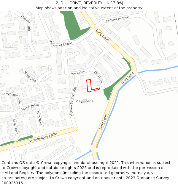 2, DILL DRIVE, BEVERLEY, HU17 8WJ: Location map and indicative extent of plot