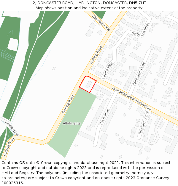 2, DONCASTER ROAD, HARLINGTON, DONCASTER, DN5 7HT: Location map and indicative extent of plot