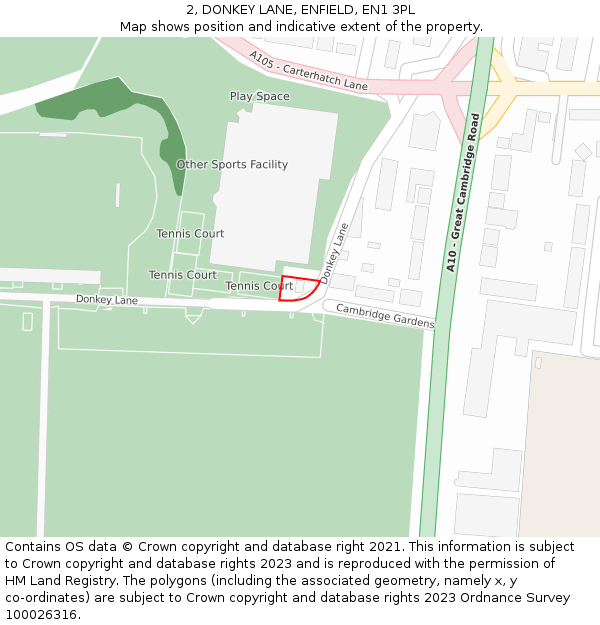 2, DONKEY LANE, ENFIELD, EN1 3PL: Location map and indicative extent of plot