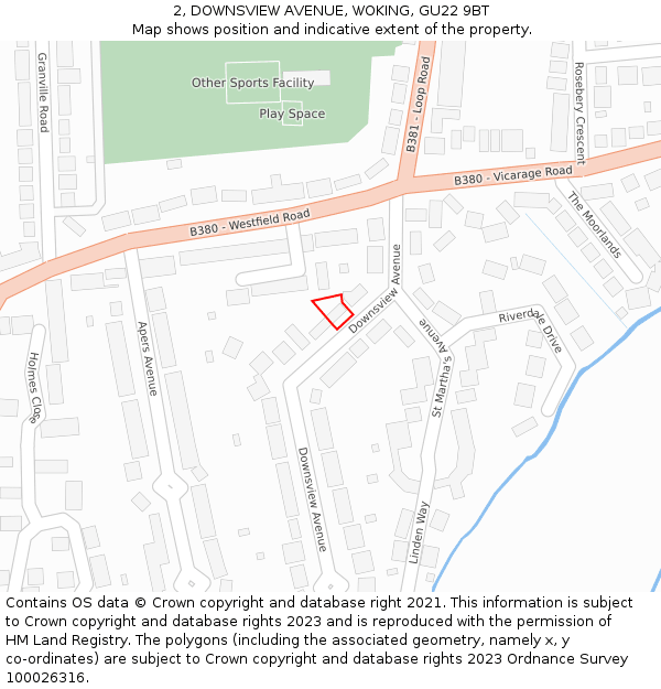 2, DOWNSVIEW AVENUE, WOKING, GU22 9BT: Location map and indicative extent of plot