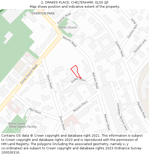 2, DRAKES PLACE, CHELTENHAM, GL50 2JF: Location map and indicative extent of plot
