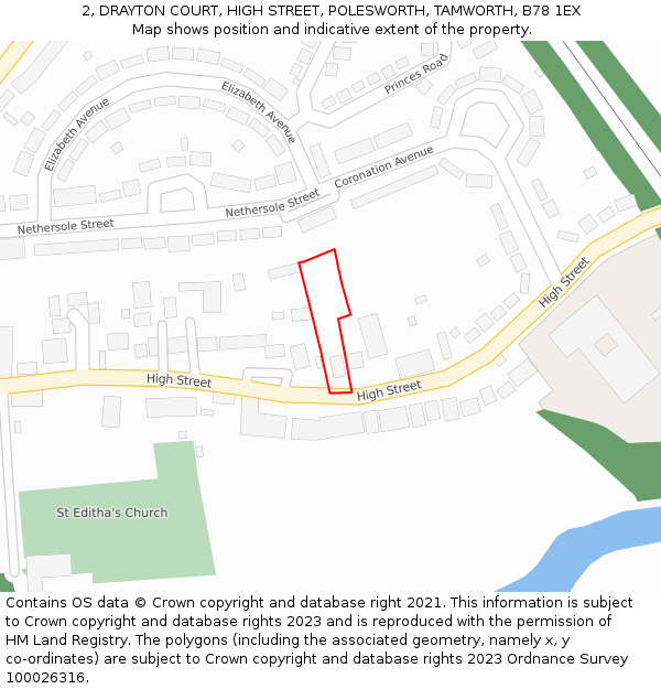 2, DRAYTON COURT, HIGH STREET, POLESWORTH, TAMWORTH, B78 1EX: Location map and indicative extent of plot