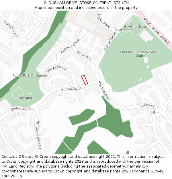 2, DURHAM DRIVE, STOKE-ON-TRENT, ST3 4TH: Location map and indicative extent of plot