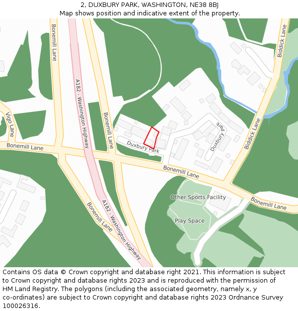 2, DUXBURY PARK, WASHINGTON, NE38 8BJ: Location map and indicative extent of plot