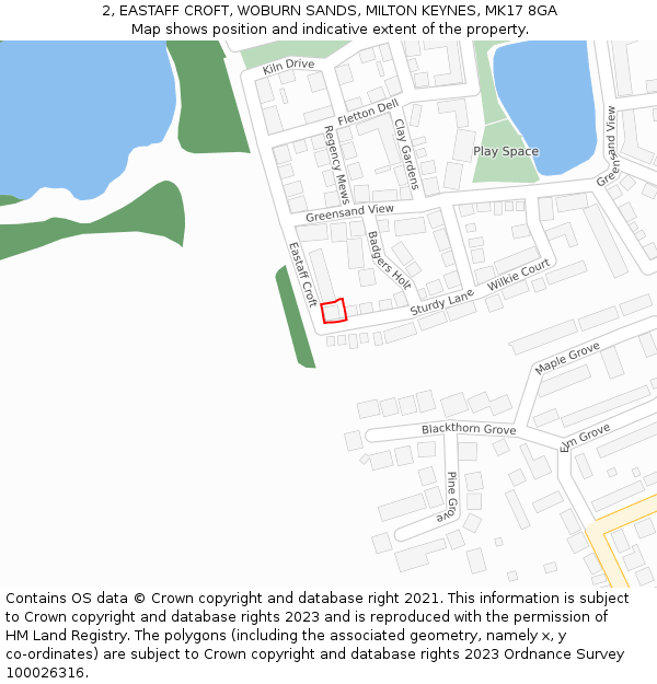 2, EASTAFF CROFT, WOBURN SANDS, MILTON KEYNES, MK17 8GA: Location map and indicative extent of plot