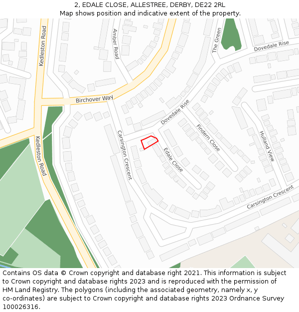 2, EDALE CLOSE, ALLESTREE, DERBY, DE22 2RL: Location map and indicative extent of plot