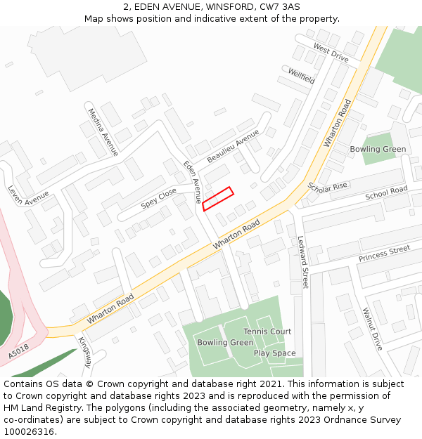 2, EDEN AVENUE, WINSFORD, CW7 3AS: Location map and indicative extent of plot