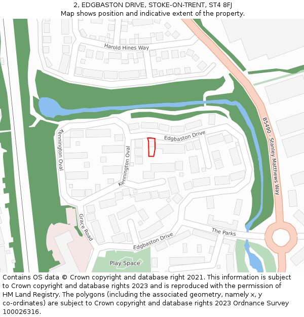 2, EDGBASTON DRIVE, STOKE-ON-TRENT, ST4 8FJ: Location map and indicative extent of plot