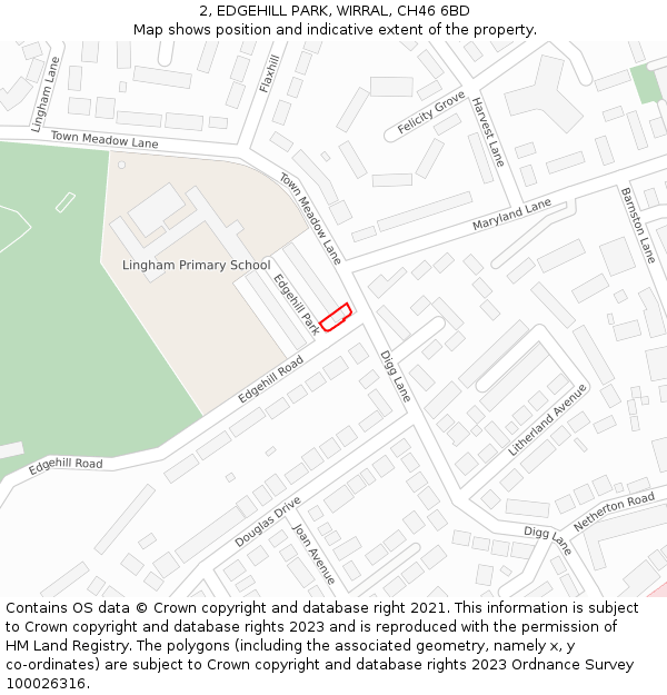 2, EDGEHILL PARK, WIRRAL, CH46 6BD: Location map and indicative extent of plot