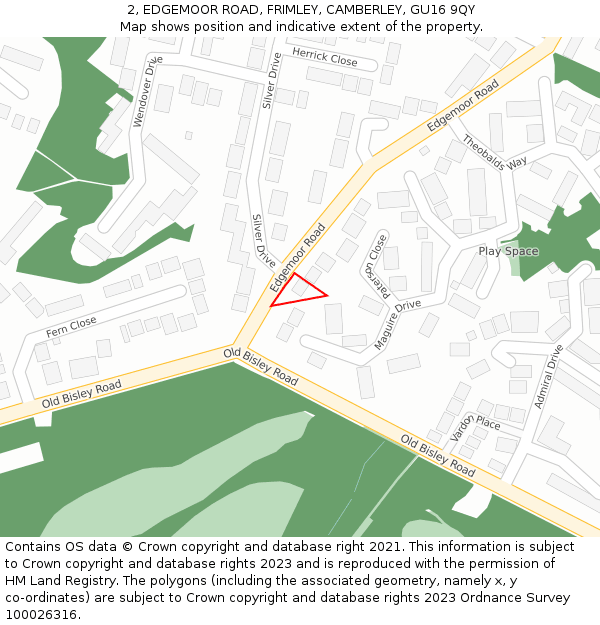 2, EDGEMOOR ROAD, FRIMLEY, CAMBERLEY, GU16 9QY: Location map and indicative extent of plot