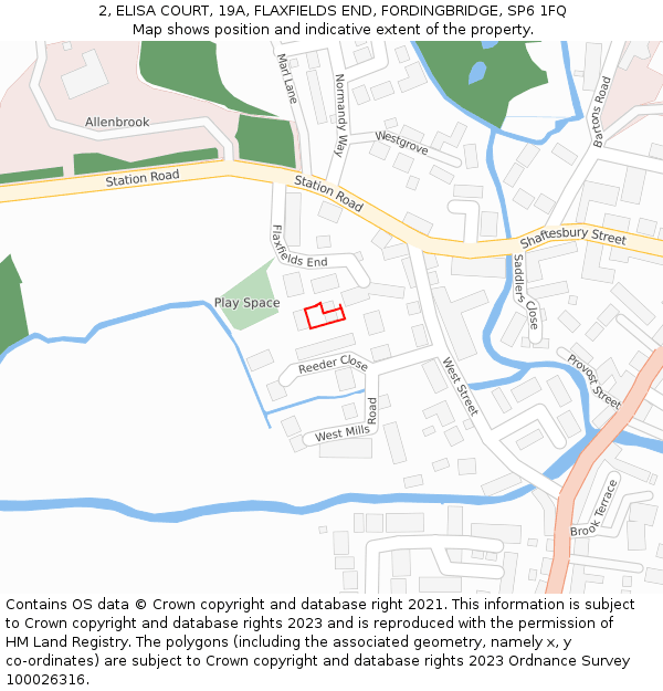 2, ELISA COURT, 19A, FLAXFIELDS END, FORDINGBRIDGE, SP6 1FQ: Location map and indicative extent of plot