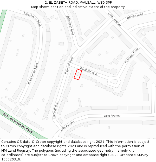 2, ELIZABETH ROAD, WALSALL, WS5 3PF: Location map and indicative extent of plot