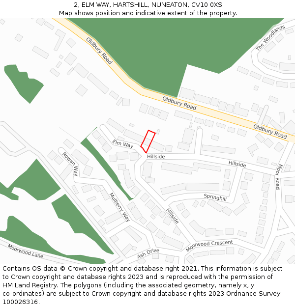 2, ELM WAY, HARTSHILL, NUNEATON, CV10 0XS: Location map and indicative extent of plot