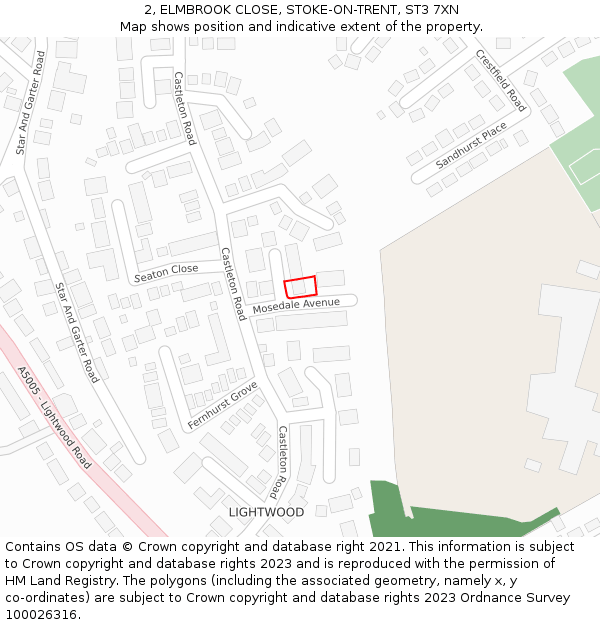 2, ELMBROOK CLOSE, STOKE-ON-TRENT, ST3 7XN: Location map and indicative extent of plot