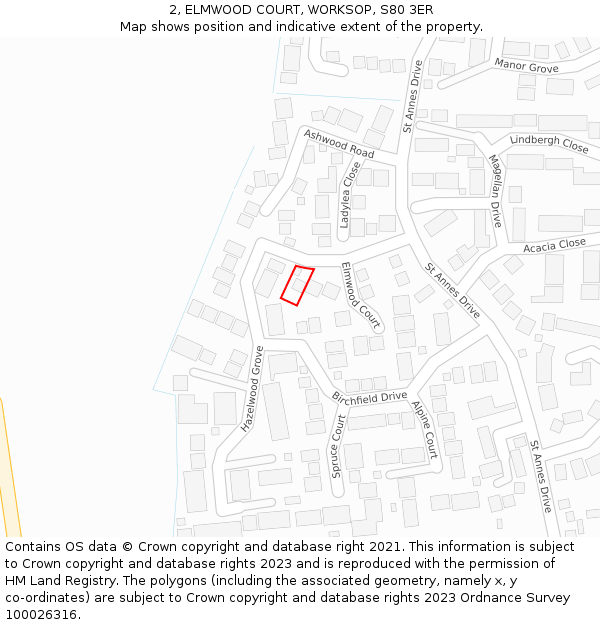 2, ELMWOOD COURT, WORKSOP, S80 3ER: Location map and indicative extent of plot