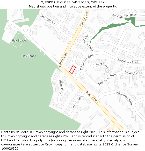 2, ESKDALE CLOSE, WINSFORD, CW7 2RX: Location map and indicative extent of plot