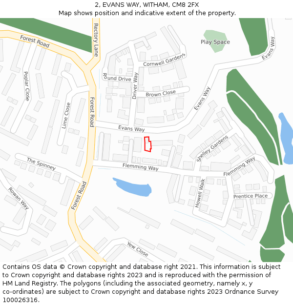 2, EVANS WAY, WITHAM, CM8 2FX: Location map and indicative extent of plot