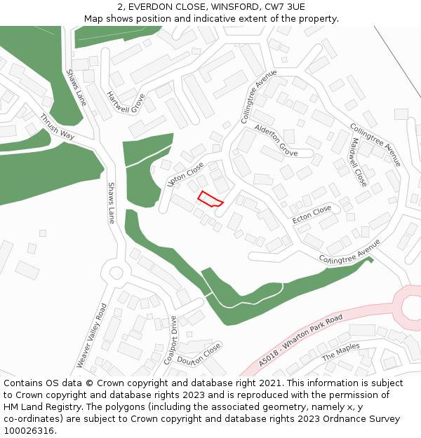 2, EVERDON CLOSE, WINSFORD, CW7 3UE: Location map and indicative extent of plot