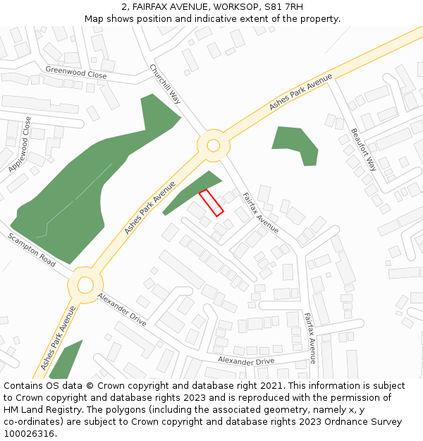 2, FAIRFAX AVENUE, WORKSOP, S81 7RH: Location map and indicative extent of plot