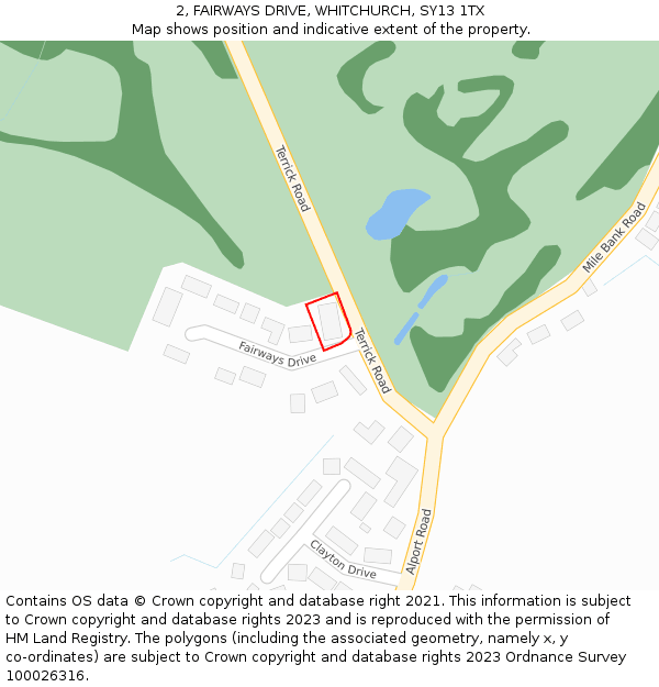 2, FAIRWAYS DRIVE, WHITCHURCH, SY13 1TX: Location map and indicative extent of plot