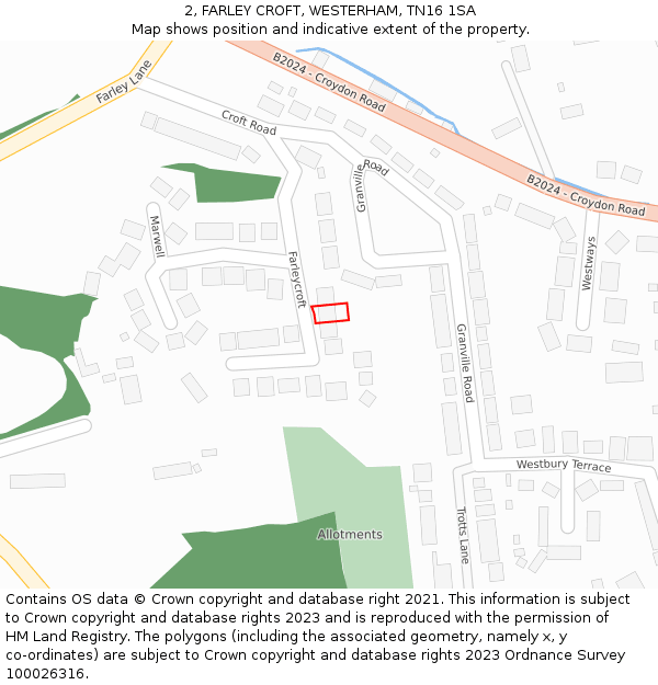 2, FARLEY CROFT, WESTERHAM, TN16 1SA: Location map and indicative extent of plot