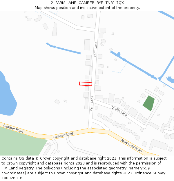 2, FARM LANE, CAMBER, RYE, TN31 7QX: Location map and indicative extent of plot