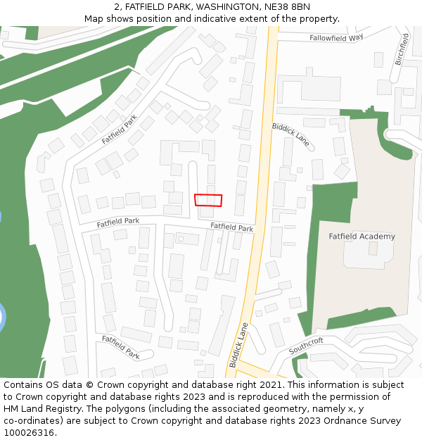 2, FATFIELD PARK, WASHINGTON, NE38 8BN: Location map and indicative extent of plot