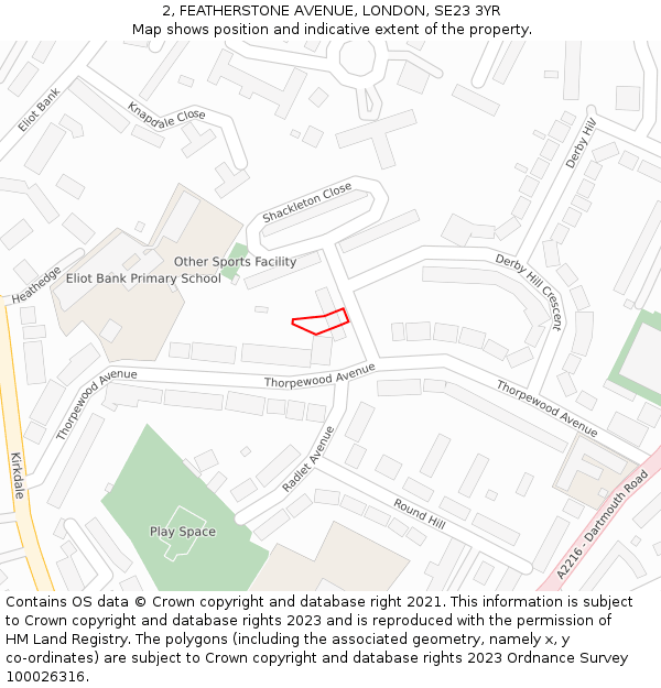 2, FEATHERSTONE AVENUE, LONDON, SE23 3YR: Location map and indicative extent of plot