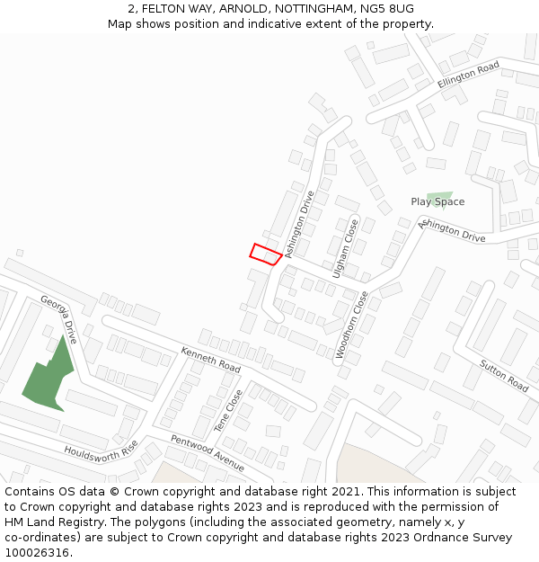 2, FELTON WAY, ARNOLD, NOTTINGHAM, NG5 8UG: Location map and indicative extent of plot