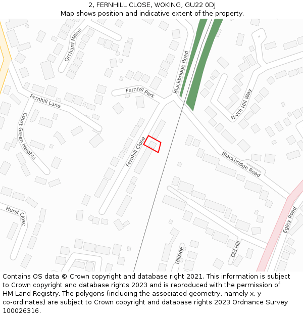 2, FERNHILL CLOSE, WOKING, GU22 0DJ: Location map and indicative extent of plot