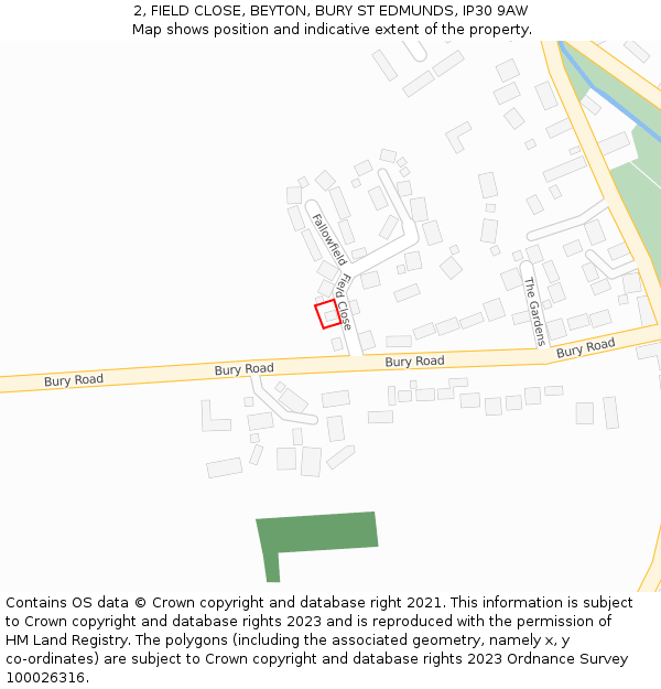 2, FIELD CLOSE, BEYTON, BURY ST EDMUNDS, IP30 9AW: Location map and indicative extent of plot