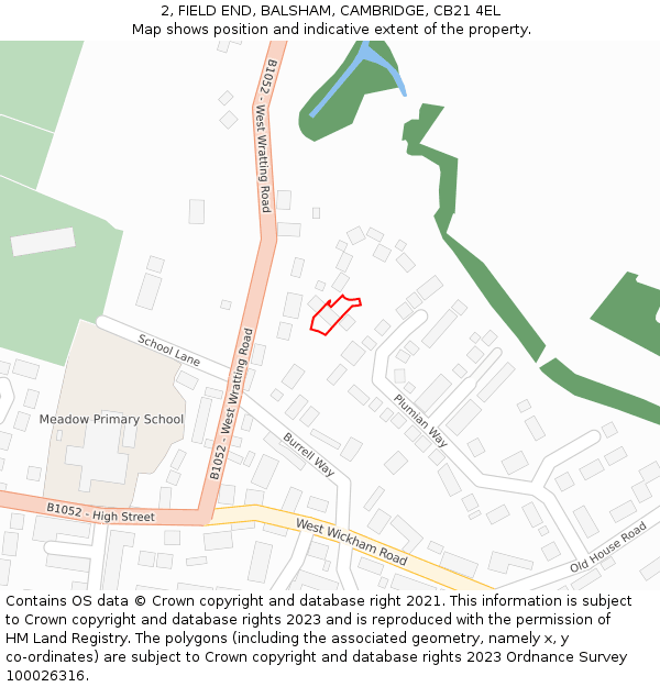 2, FIELD END, BALSHAM, CAMBRIDGE, CB21 4EL: Location map and indicative extent of plot
