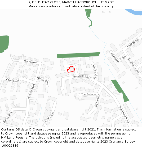 2, FIELDHEAD CLOSE, MARKET HARBOROUGH, LE16 9DZ: Location map and indicative extent of plot