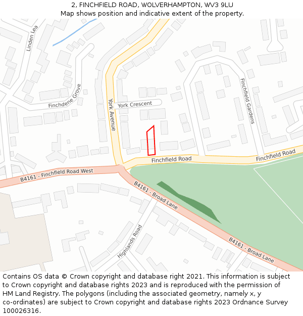 2, FINCHFIELD ROAD, WOLVERHAMPTON, WV3 9LU: Location map and indicative extent of plot