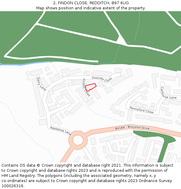 2, FINDON CLOSE, REDDITCH, B97 6UG: Location map and indicative extent of plot