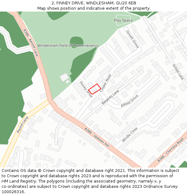 2, FINNEY DRIVE, WINDLESHAM, GU20 6EB: Location map and indicative extent of plot