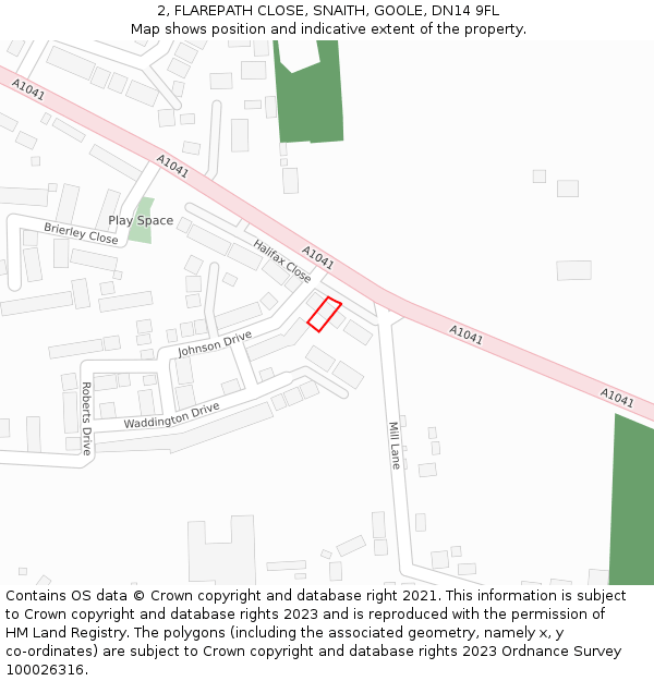 2, FLAREPATH CLOSE, SNAITH, GOOLE, DN14 9FL: Location map and indicative extent of plot