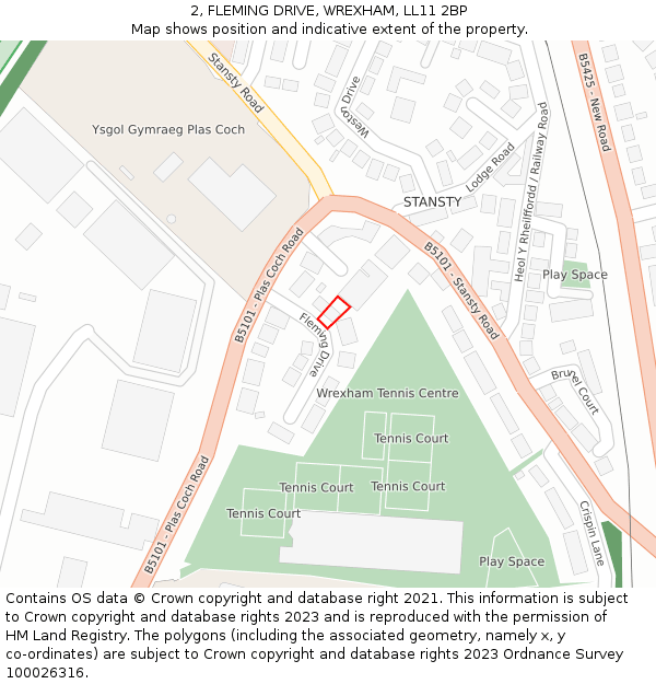 2, FLEMING DRIVE, WREXHAM, LL11 2BP: Location map and indicative extent of plot