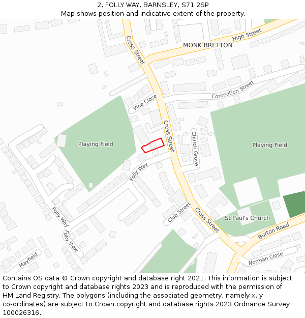 2, FOLLY WAY, BARNSLEY, S71 2SP: Location map and indicative extent of plot