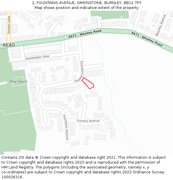 2, FOUNTAINS AVENUE, SIMONSTONE, BURNLEY, BB12 7PY: Location map and indicative extent of plot