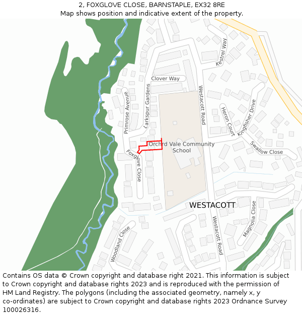 2, FOXGLOVE CLOSE, BARNSTAPLE, EX32 8RE: Location map and indicative extent of plot