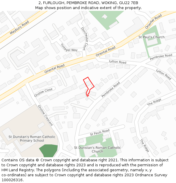 2, FURLOUGH, PEMBROKE ROAD, WOKING, GU22 7EB: Location map and indicative extent of plot