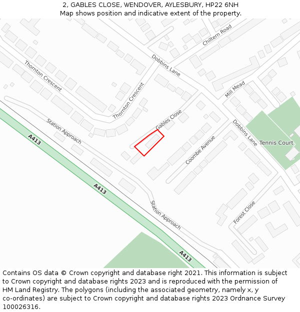 2, GABLES CLOSE, WENDOVER, AYLESBURY, HP22 6NH: Location map and indicative extent of plot