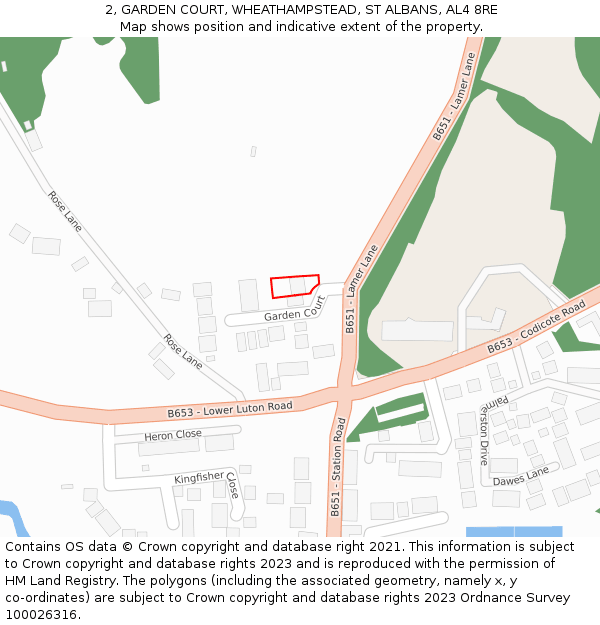 2, GARDEN COURT, WHEATHAMPSTEAD, ST ALBANS, AL4 8RE: Location map and indicative extent of plot