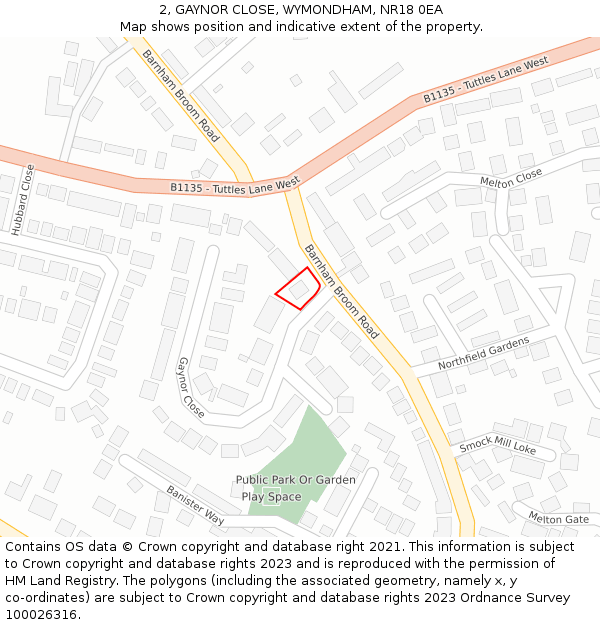 2, GAYNOR CLOSE, WYMONDHAM, NR18 0EA: Location map and indicative extent of plot