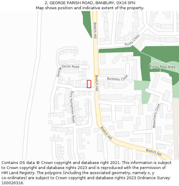 2, GEORGE PARISH ROAD, BANBURY, OX16 0FN: Location map and indicative extent of plot