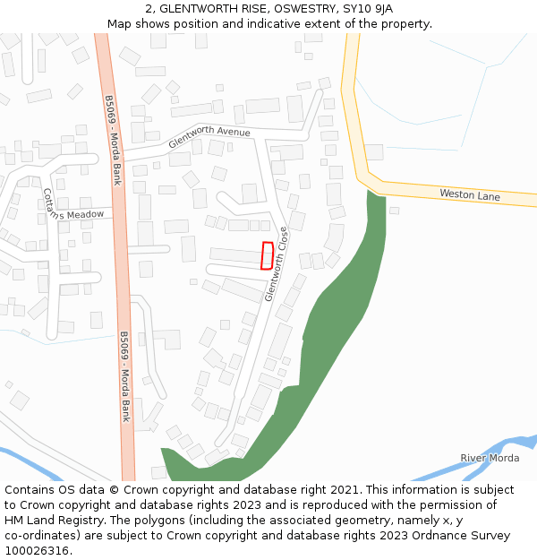 2, GLENTWORTH RISE, OSWESTRY, SY10 9JA: Location map and indicative extent of plot