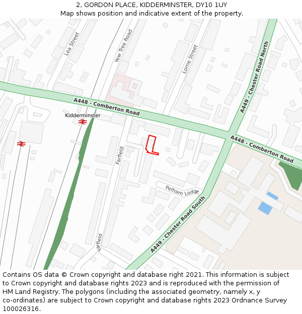 2, GORDON PLACE, KIDDERMINSTER, DY10 1UY: Location map and indicative extent of plot