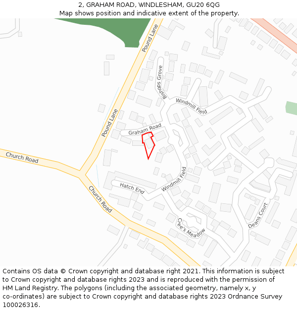 2, GRAHAM ROAD, WINDLESHAM, GU20 6QG: Location map and indicative extent of plot